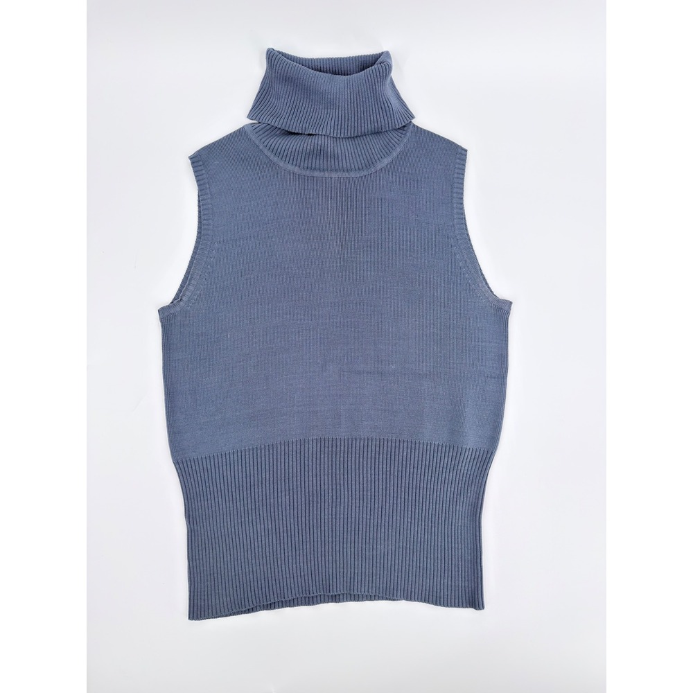 Harold's Turtleneck Sweater Vest 90s Vintage Women Medium Silk Slate Blue Top